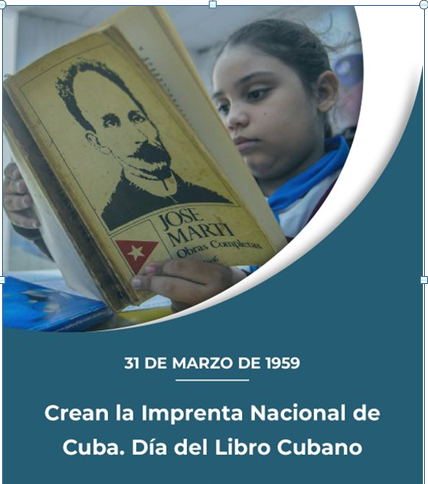 📖Hoy celebramos en #Cuba el Día del Libro, con aquella máxima de que "Leer es crecer". 📚
👣El 31 de marzo de 1959 se funda la Imprenta Nacional de Cuba, asumiendo a partir de ahí la efeméride. El primer libro que se imprimió fue "El ingenioso hidalgo Don Quijote de la Mancha".