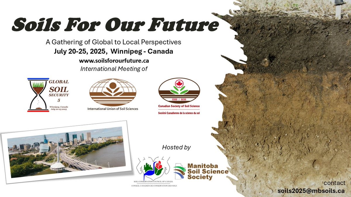 Do you want to be part of an excellent international Soils Conference?? Get your abstracts in for the <a href="/SOILSFUTURE2025/">SOILS FOR OUR FUTURE 2025 Joint Conference Event</a> conference happening in Winnipeg in July 2025. More details can be found at soilsforourfuture.ca