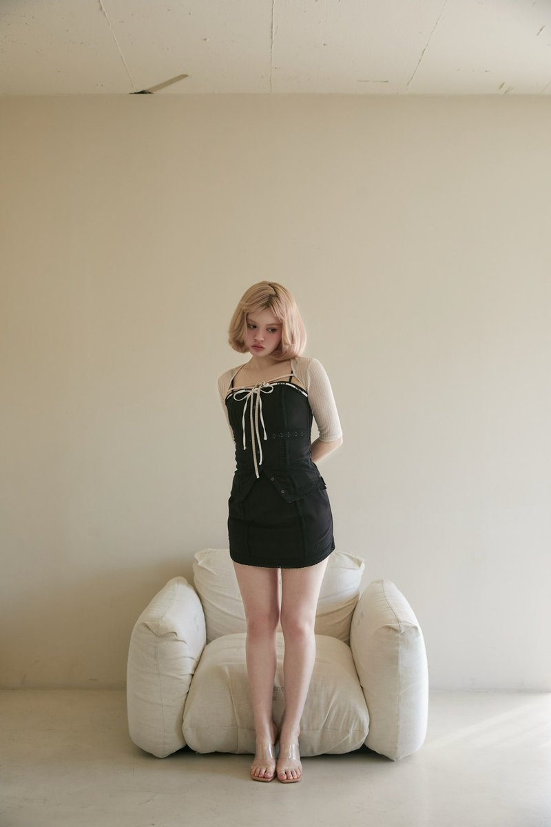 Mia lace set up color white/black size s/m ¥19800-tax in コットン