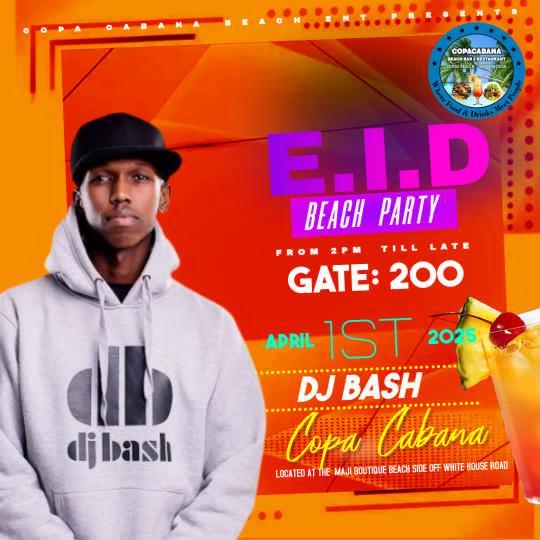 DJBashKenya's tweet photo. Diani, here we go! Copacabana Diani EID Beach Party with KELECHI AFRICANA, DJ Sticky, DJ Toxic, MC Nelly, CEO Lucky &amp; DJ Bash. Turn up, #YouKnowWeFire https://t.co/dUHlCRMp8u