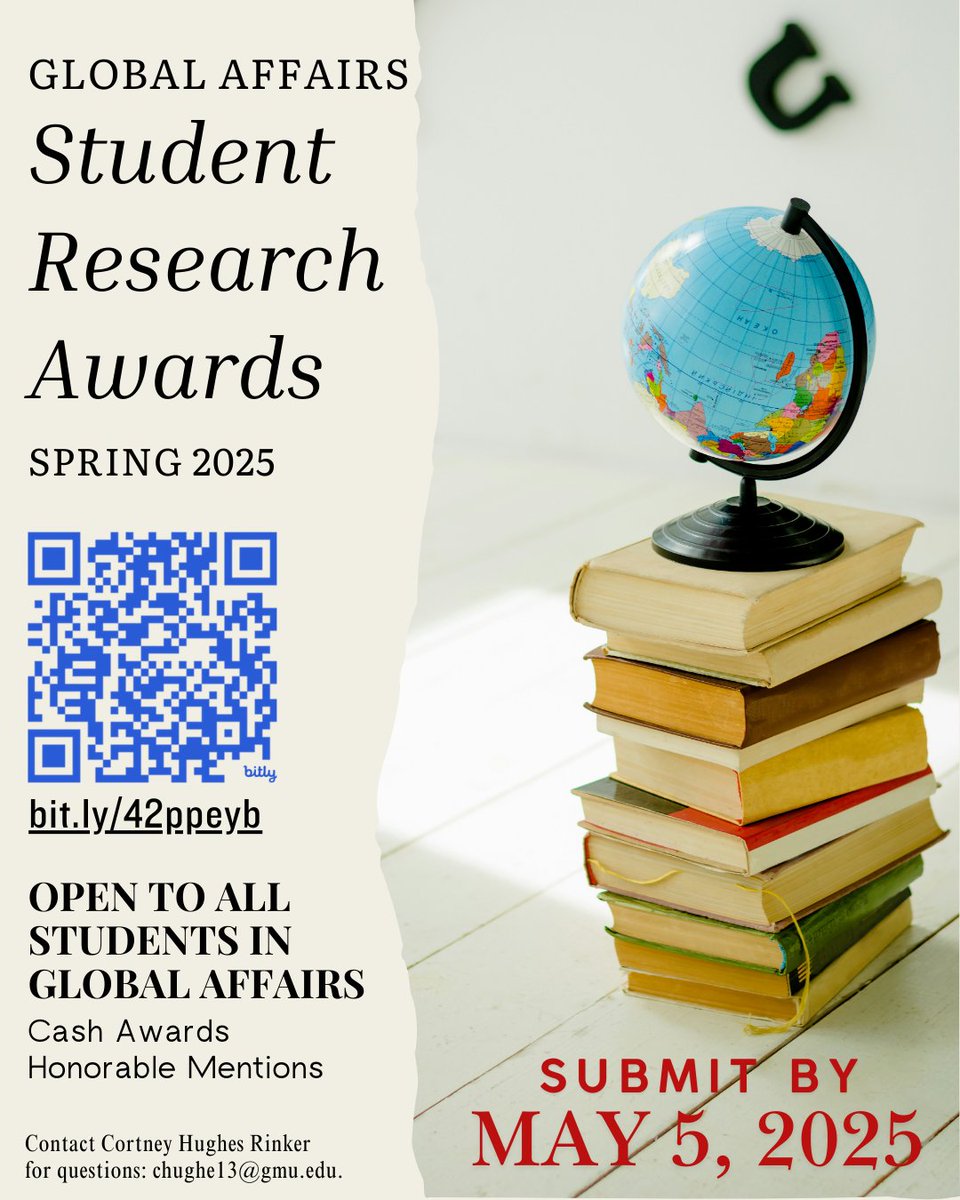 Are you majoring or minoring in Global Affairs? Are you a graduate student in the program? If yes, then considering submitting your work to the GLOA Student Research Awards! bit.ly/42ppeyb