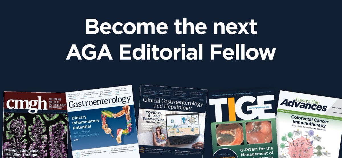 American Gastroenterological Association (AGA) (@amergastroassn) on Twitter photo Fellows: looking to gain hands-on experience working with world renowned editors in #GIHep? 👩⚕️💡 Applications are open until April 29 for an AGA Editorial Fellowship!
📖 <a href="/AGA_Gastro/">Gastroenterology</a>, <a href="/AGA_CGH/">CGH</a>, <a href="/AGA_CMGH/">CMGH</a>, <a href="/AGA_TIGE/">TIGE</a>, <a href="/AGA_GHAdvances/">Gastro Hep Advances</a>
✅ Apply today: ow.ly/ljwQ50VpZ21 Fellows: looking to gain hands-on experience working with world renowned editors in #GIHep? 👩⚕️💡 Applications are open until April 29 for an AGA Editorial Fellowship!
📖 <a href="/AGA_Gastro/">Gastroenterology</a>, <a href="/AGA_CGH/">CGH</a>, <a href="/AGA_CMGH/">CMGH</a>, <a href="/AGA_TIGE/">TIGE</a>, <a href="/AGA_GHAdvances/">Gastro Hep Advances</a>
✅ Apply today: ow.ly/ljwQ50VpZ21