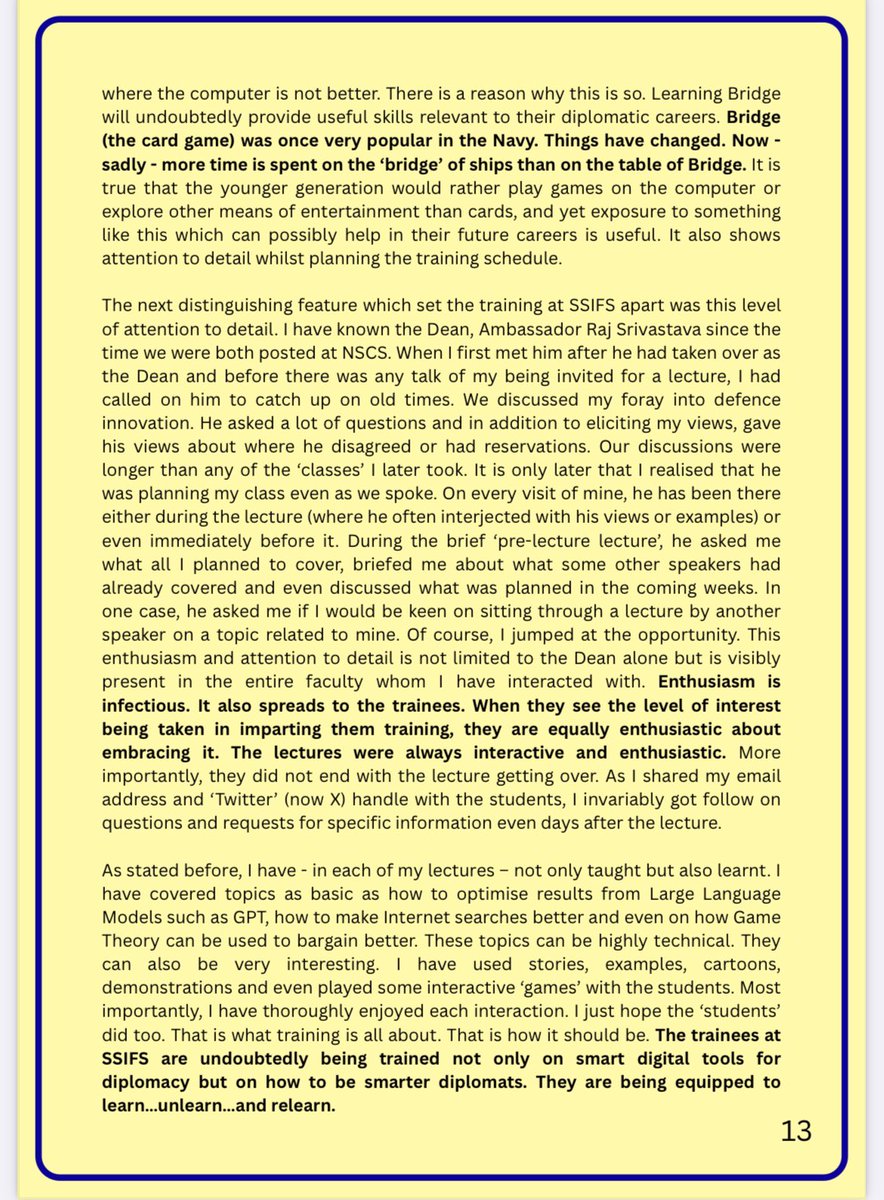 Arun_Golaya's tweet photo. I interacted with trainees (both Indian &amp; foreign) at @SSIFS_MEA. Was impressed by their training program &amp; the enthusiasm shown by the trainees &amp; faculty alike. They are actually teaching Bridge! 

An article about my experiences (from their newsletter)👇🏻
https://t.co/PHY2XTPXW1 https://t.co/znKeh2okST