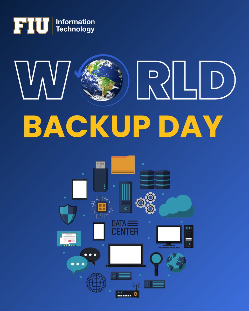 FIUTechnology's tweet image. Never lose your notes, assignments, or that 20-page research paper you spent all night writing. Today is World Backup Day, the perfect reminder to back up your files before it's too late! 🔄💻
#WorldBackupDay #techreminder #fiupanthers #fiutechnology
