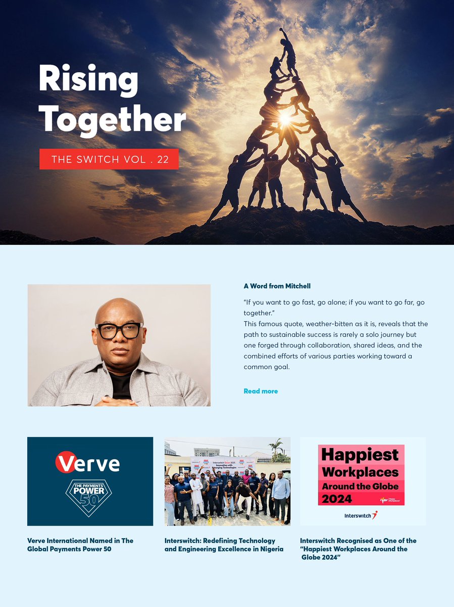 InterswitchGRP's tweet image. As we close out the financial year, this edition of The Switch Newsletter reflects on how we continue to rise together, creating impact, inspiring progress, and shaping the future.

Read here interswitchgroup.com/news/newslette…

#RisingTogether #TheSwitchNewsletterVol22
#NeverS20P