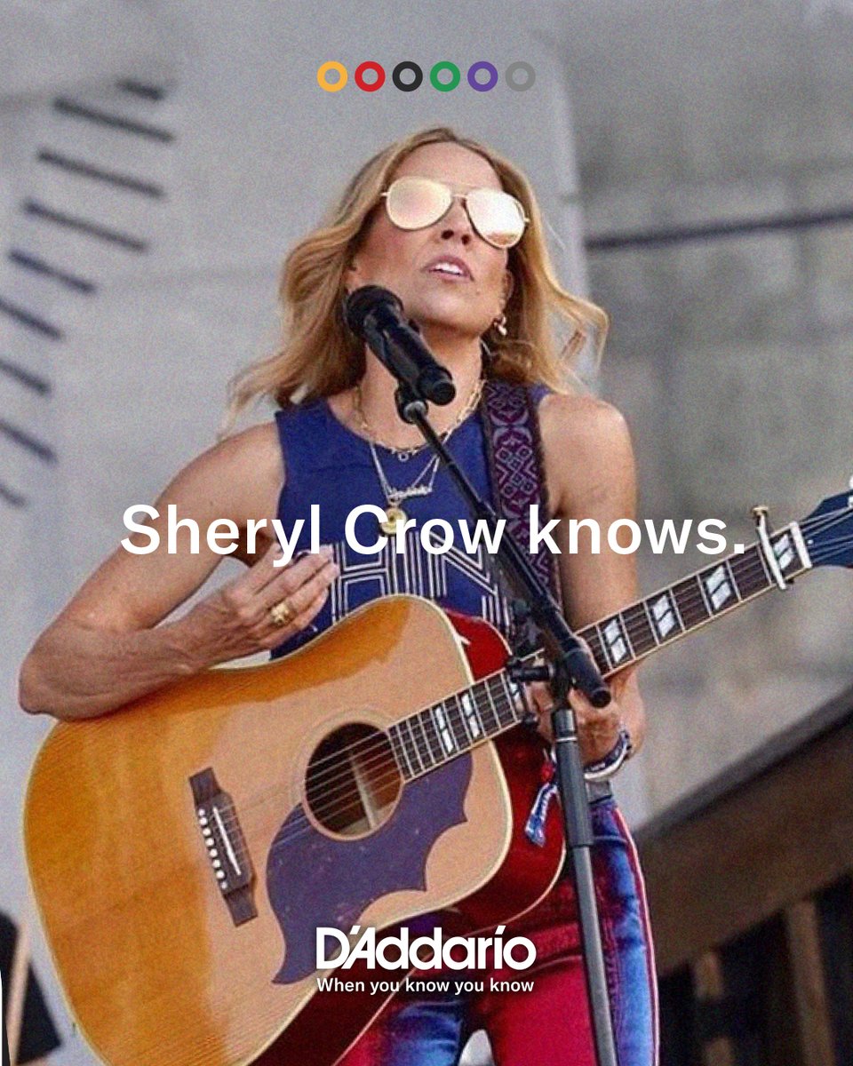 Sheryl Crow knows a lasting career is fueled by lasting strings. 

Hit the link to see what D'Addario Strings Sheryl has been rocking! ddar.io/sheryl_crow

🟡🔴⚫️🟢🟣⚪️