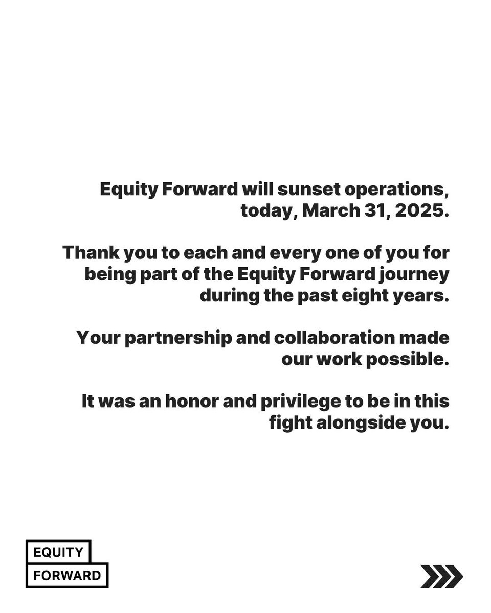 EquityForward's tweet image. Equity Forward sunsetted on March 31, 2025. Our legacy endures through the advocates and activists who continue to expose extremists and demand accountability. Forward, always. 💛