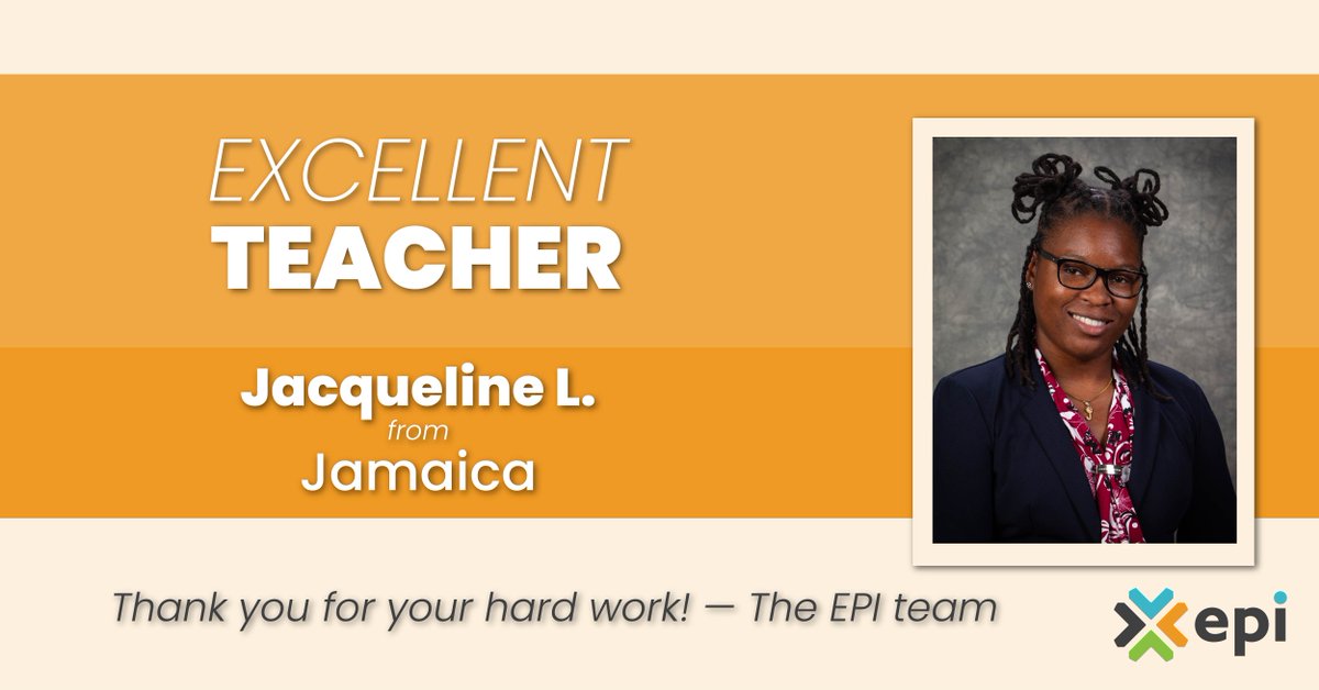 Educational Partners International (@teachwithepi) on Twitter photo Jacqueline, an EPI elementary educator from Jamaica, was a District Teacher of the Year finalist! She helped her students overcome obstacles and introduced multiple clubs to her school. Join us in celebrating her!
Learn more at: TeachWithEPI.com
<a href="/ECAatState/">Educational & Cultural Affairs—U.S. Dept. of State</a> Jacqueline, an EPI elementary educator from Jamaica, was a District Teacher of the Year finalist! She helped her students overcome obstacles and introduced multiple clubs to her school. Join us in celebrating her!
Learn more at: TeachWithEPI.com
<a href="/ECAatState/">Educational & Cultural Affairs—U.S. Dept. of State</a>