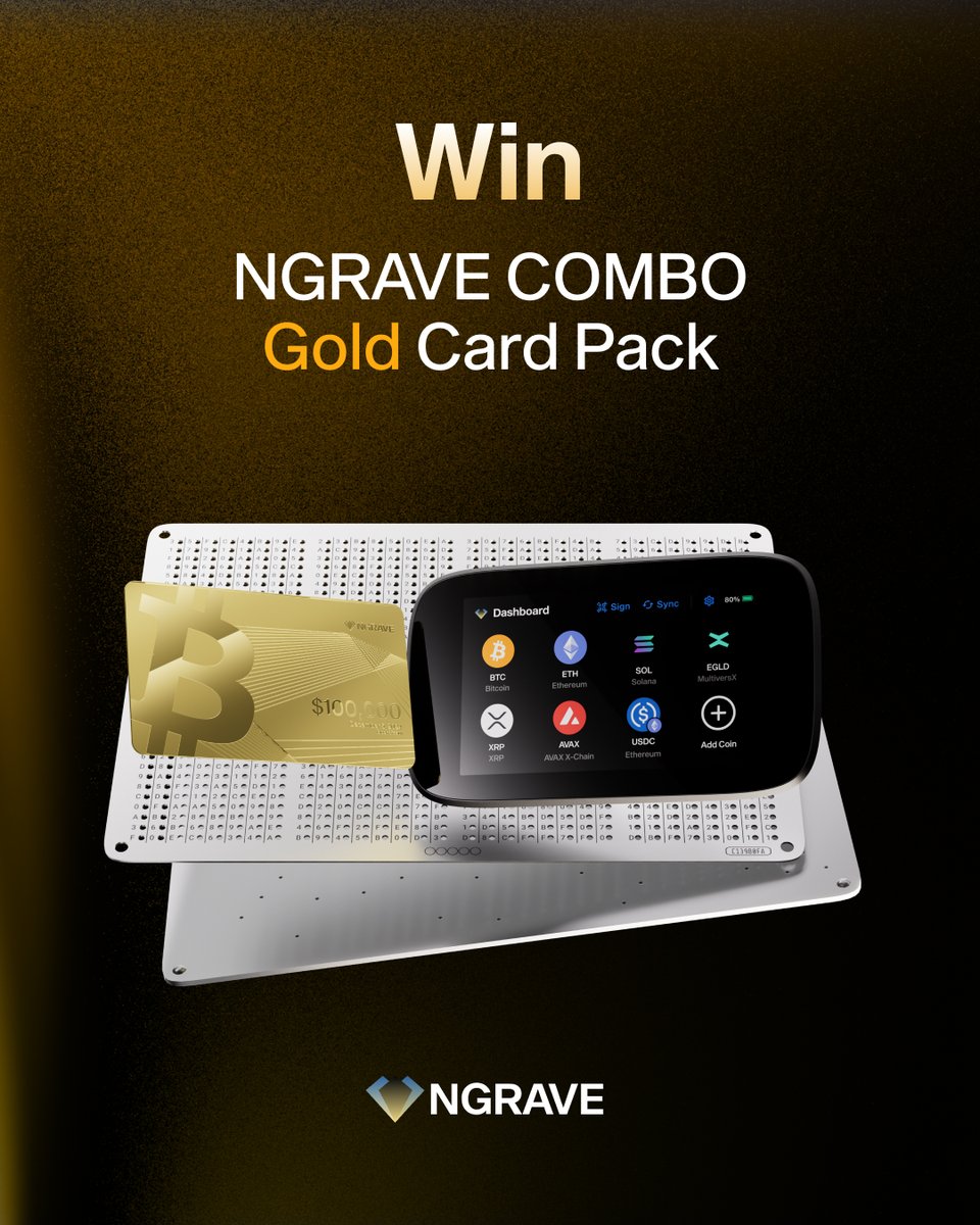 🎁 NGRAVE Gold Card Giveaway 🎁

Get a chance to win #TheColdestWallet with the limited edition #Bitcoin Milestone Gold Card.

To participate:
1️⃣ Follow <a href="/ngrave_official/">NGRAVE</a>
2️⃣ Like this tweet
3️⃣ Share this tweet with the quote: The future is safe with #NGRAVE

The entry period ends