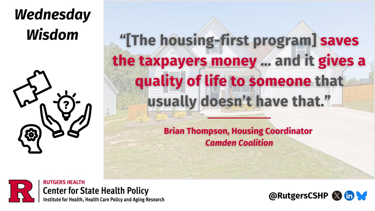 Rutgers CSHP (@rutgerscshp) on Twitter photo This week’s #WednesdayWisdom comes from Brian Thompson, housing coordinator at <a href="/camdenhealth/">Camden Coalition</a>.
The Coalition oversees a #housingfirst program that helps people facing longer term #housing challenges find permanent homes and access additional services: go.rutgers.edu/hfasqfdv This week’s #WednesdayWisdom comes from Brian Thompson, housing coordinator at <a href="/camdenhealth/">Camden Coalition</a>.
The Coalition oversees a #housingfirst program that helps people facing longer term #housing challenges find permanent homes and access additional services: go.rutgers.edu/hfasqfdv