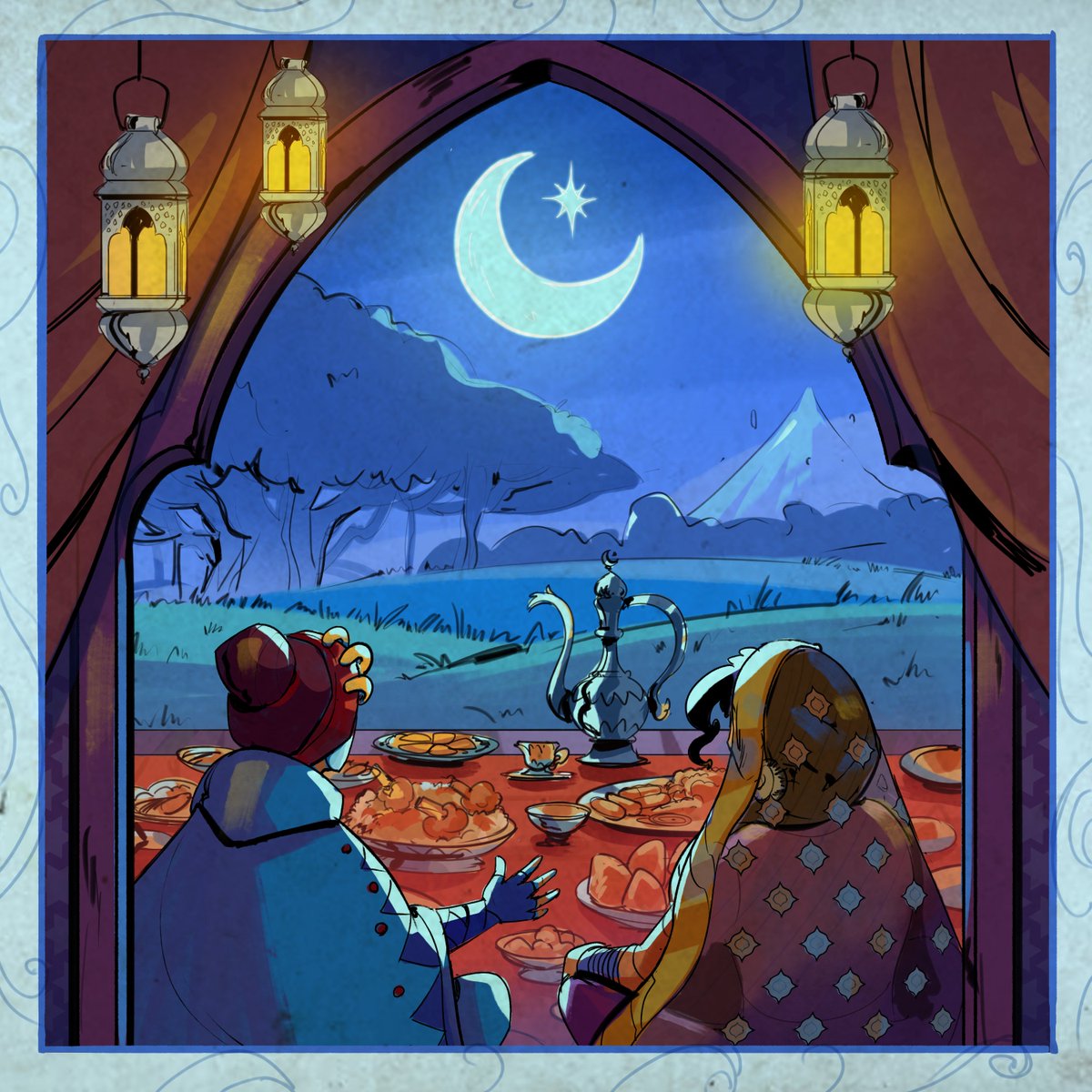 Ajira and Fatima, Eid Dinner, 15th Cty  

🪔Thankfulness brings you to the place where the beloved lives - Rumi 🪔  

Eid Mubarak 🌙

#EidMubarak #indiegame #postcard