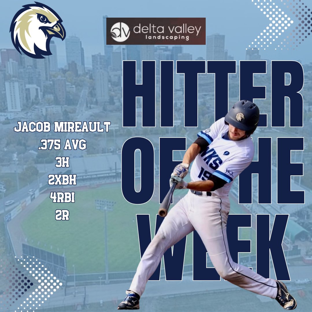 WEEKEND RECAP

The Hawks go 1-3 against TRU this weekend in Kamloops, moving to 2-6 on the season.

Our DELTA VALLEY Players of the Week go to Matthew Ridsdale &amp; Jacob Mireault.

Ridsdale threw the first no-hitter in program history, while Mireault lead the offense hitting .375!