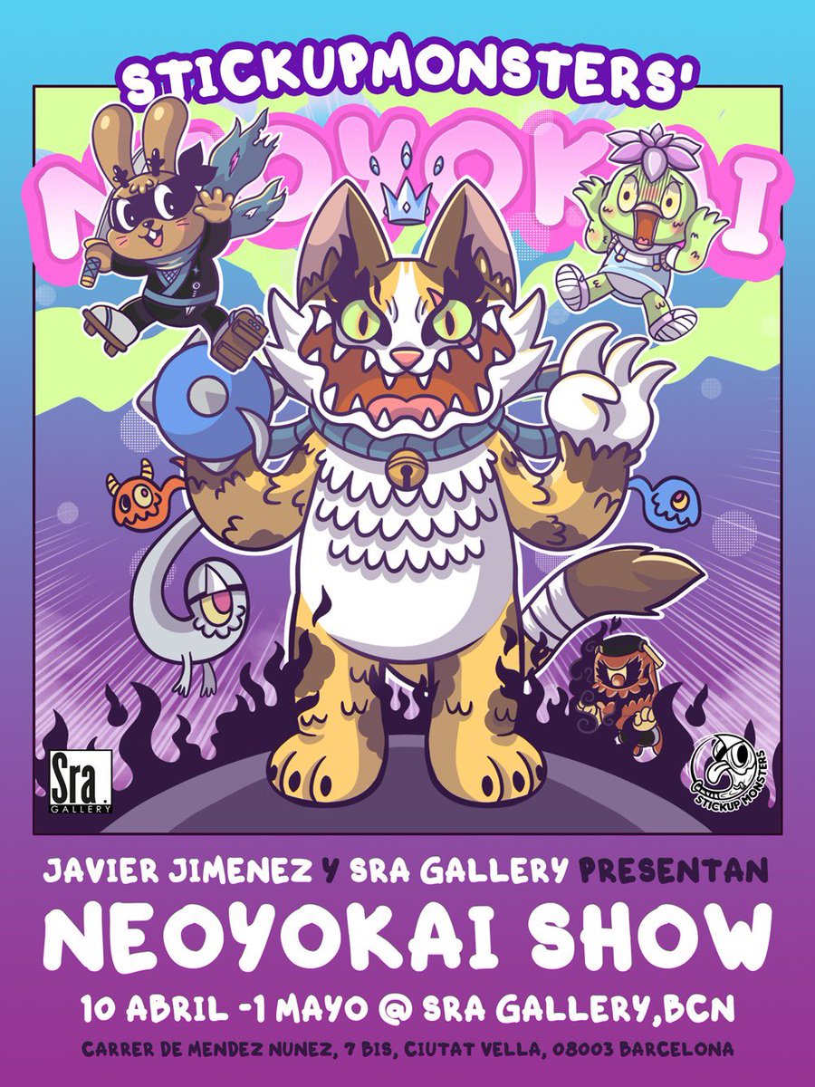 NEOYOKAI Toy Show en SraGallery !

Me hace tremenda ilusión contaros que mi primera exposición en solitario en España será la semana que viene, el jueves 10 de Abril en Barcelona de la mano de SraGallery.