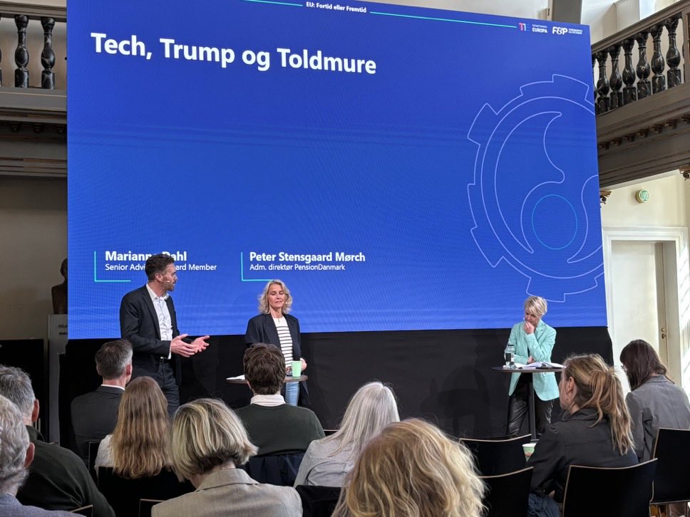 Investeringstopmøde hos ⁦<a href="/FPbranche/">F&P</a>⁩ og vores venner i ⁦<a href="/thinkeuropa/">Tænketanken EUROPA</a>⁩ om “EU: Fortid eller fremtid”? Pensionsbranchen forvalter for 4.000 mia kr af danskernes opsparing, hvoraf 1/4 er investeret i USA. Hvornår kommer EU ind i kampen og gør sig mere konkurrencedygtig?