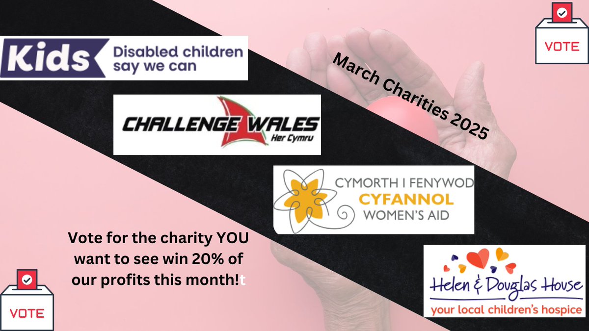 Last chance to vote for the charity that YOU want to see win a donation! Vote for <a href="/KidsCharity/">Kids</a>  <a href="/ChallengeWales/">Challenge Wales</a> <a href="/CyfannolWAid/">Cyfannol Women's Aid</a> or <a href="/HelenAndDouglas/">Helen & Douglas House</a> for FREE today and help one lucky charity win 20% of our profits this February: myfavouritevouchercodes.co.uk
