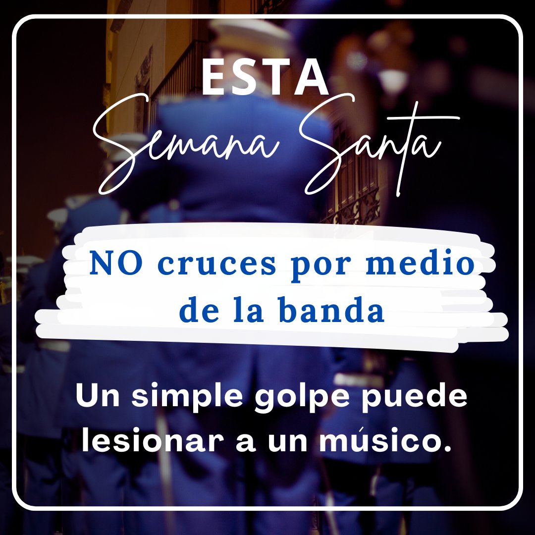 Respeto y seguridad en Semana Santa 🙏🎺

Recuerda que durante las procesiones NO debes cruzar por el medio de las agrupaciónes músicales. Esto puede causar accidentes y perjudicar a los músicos.

⚠️ Respeta nuestro espacio y ayuda a que todo transcurra con orden.