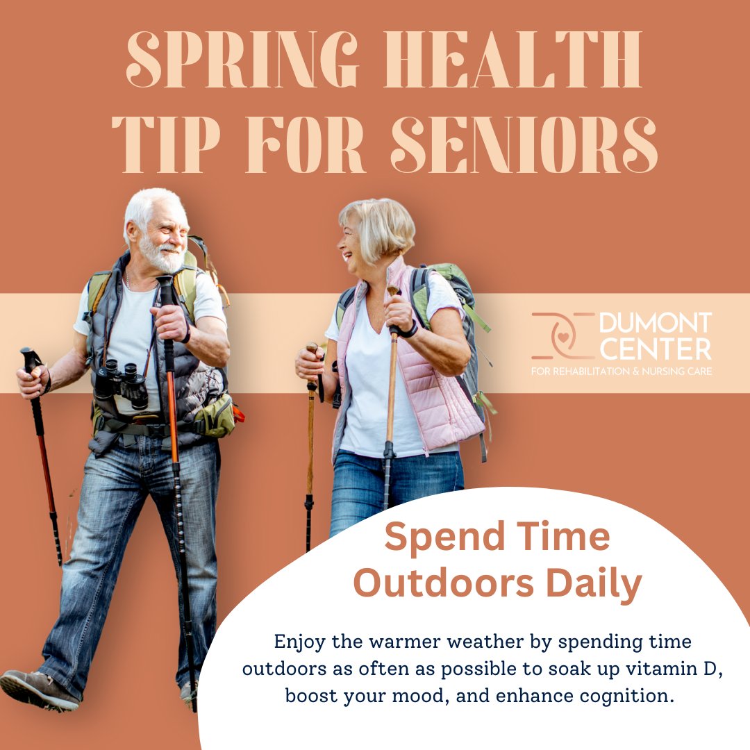 DumontCenter's tweet image. 🌸 Spring is the perfect time to get moving! Enjoy a walk in the park, sit on the patio, or garden—your body and mind will thank you! 🌞🌿 #HealthyHabits #SpringHealthTips #StayActiveAndThrive