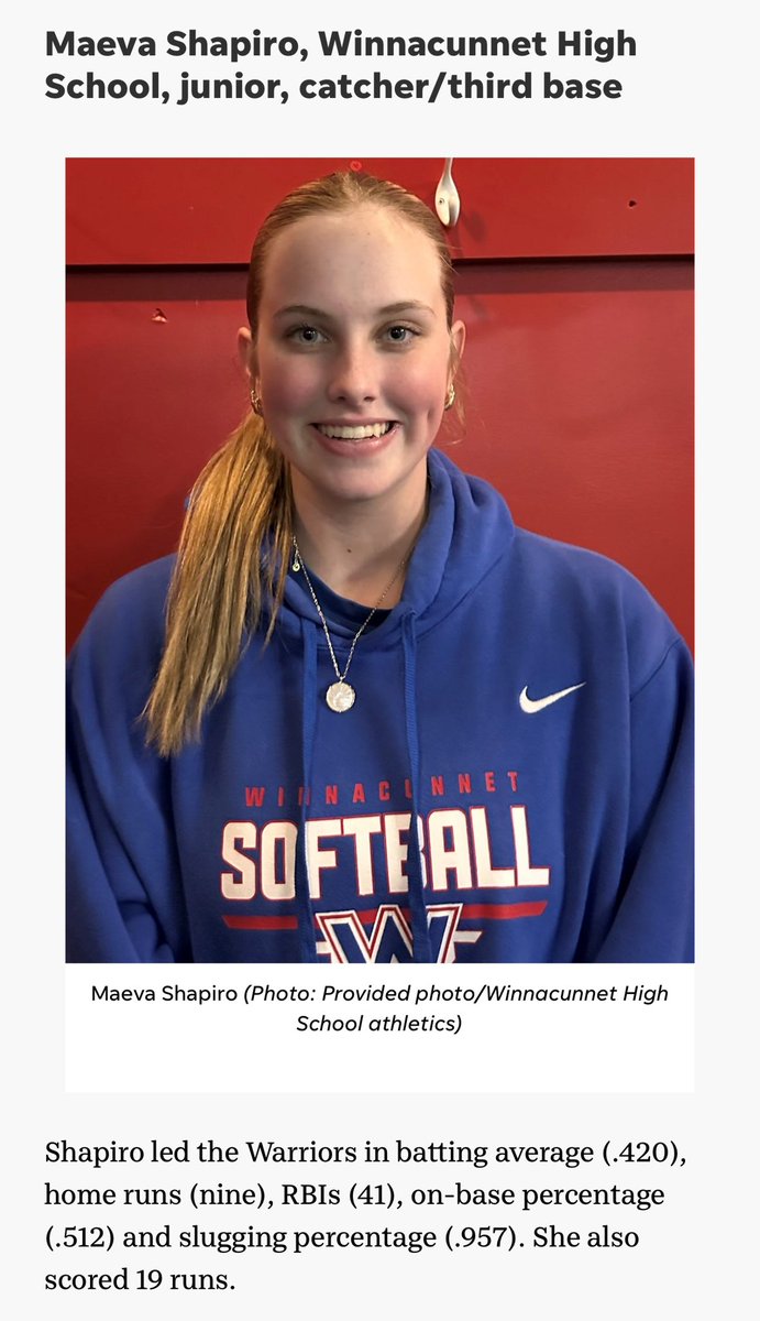 Maeva Shapiro 2026 (@maevashapiro) on Twitter photo Thank you <a href="/seacoastonline/">Seacoastonline.com</a> for nominating me for Seacoast pre-season softball Player of the Year. Can’t wait to get started! <a href="/18uCovino/">Rip City Gold National</a> <a href="/MonmouthSB/">Monmouth Softball</a> <a href="/MorganRoyer/">Morgan Royer</a>
seacoastonline.com/story/sports/h… Thank you <a href="/seacoastonline/">Seacoastonline.com</a> for nominating me for Seacoast pre-season softball Player of the Year. Can’t wait to get started! <a href="/18uCovino/">Rip City Gold National</a> <a href="/MonmouthSB/">Monmouth Softball</a> <a href="/MorganRoyer/">Morgan Royer</a>
seacoastonline.com/story/sports/h…
