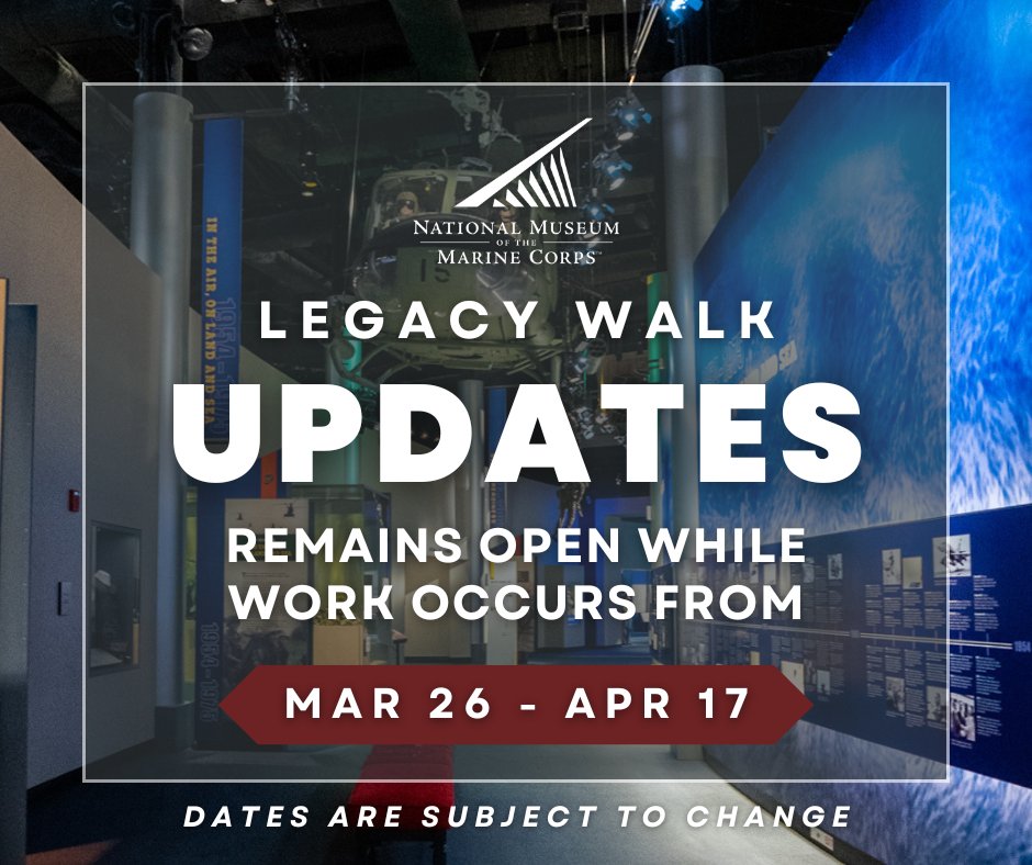 🚧@usmcmuseum Gallery Update!
Now–April 17: The Korean War Gallery is closed for audio-visual system upgrades. Legacy Walk remains open but is also undergoing updates. Look for signs &amp; plan ahead! 

Learn more and stay updated at usmcmuseum.com/nmmc-gallery-c….