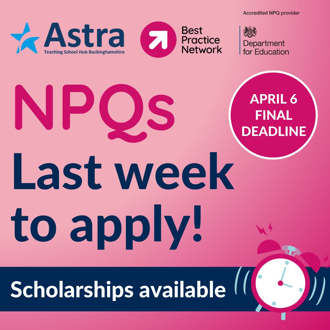 Astra Teaching School Hub and SCITT (@astra_hub) on Twitter photo Make the most of the few scholarship places left on this Spring's NPQ cohort. See website for full details on the programmes and how to register before 6 April deadline
astrahub.org/1194/npq-overvā¦
<a href="/ChallonersGS/">DCGS</a>
<a href="/ChallonersHead/">David Atkinson</a>
<a href="/bestpracticenet/">BestPracticeNetwork</a>
#npqf2f #loveteaching #teachercpd Make the most of the few scholarship places left on this Spring's NPQ cohort. See website for full details on the programmes and how to register before 6 April deadline
astrahub.org/1194/npq-overvā¦
<a href="/ChallonersGS/">DCGS</a>
<a href="/ChallonersHead/">David Atkinson</a>
<a href="/bestpracticenet/">BestPracticeNetwork</a>
#npqf2f #loveteaching #teachercpd