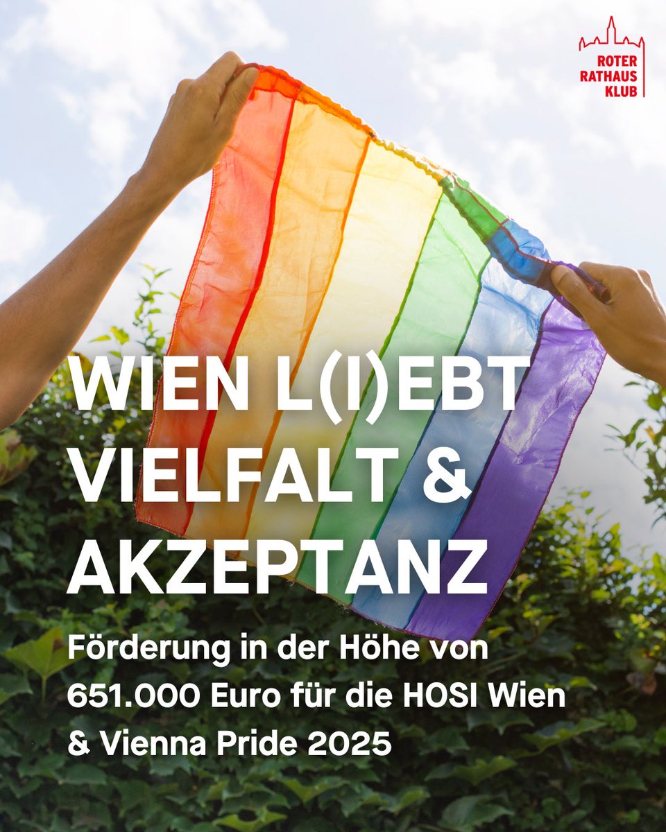 spwrathausklub's tweet photo. Wir fördern Vielfalt! 🌈 Mit 651.000 Euro unterstützen wir die HOSI Wien und die Vienna Pride 2025. Beratung, Sensibilisierung & Sichtbarkeit für die LGBTQIA+-Community – weil wir Gleichberechtigung leben! 🏳️🌈 #wien #rathausklub #spoe #wienliebe #wiengr https://t.co/BOnS6xsP0B
