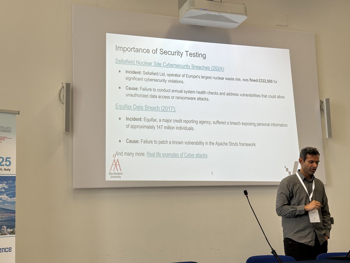Happening now at ITEQS'25: Tanwir Ahmad is presenting their paper on "Using Reinforcement Learning for Security Testing: A Systematic Mapping Study."