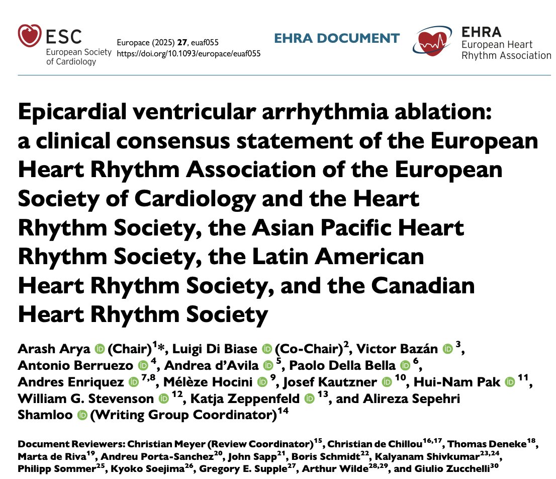 Europace Editor-in-Chief (@europaceeic) on Twitter photo #EHRA2025
Now Online!
Epicardial Ventricular Arrhythmia Ablation: #EHRA_ESC Clinical Consensus Statement.
Goal:
👉 to provide clinicians with a comprehensive understanding of this complex clinical scenario.
academic.oup.com/europace/artic…
<a href="/ArashArya_EP/">Arash Arya</a>
<a href="/LuigiDiBiaseMD/">Luigi Di Biase</a> #EHRA2025
Now Online!
Epicardial Ventricular Arrhythmia Ablation: #EHRA_ESC Clinical Consensus Statement.
Goal:
👉 to provide clinicians with a comprehensive understanding of this complex clinical scenario.
academic.oup.com/europace/artic…
<a href="/ArashArya_EP/">Arash Arya</a>
<a href="/LuigiDiBiaseMD/">Luigi Di Biase</a>