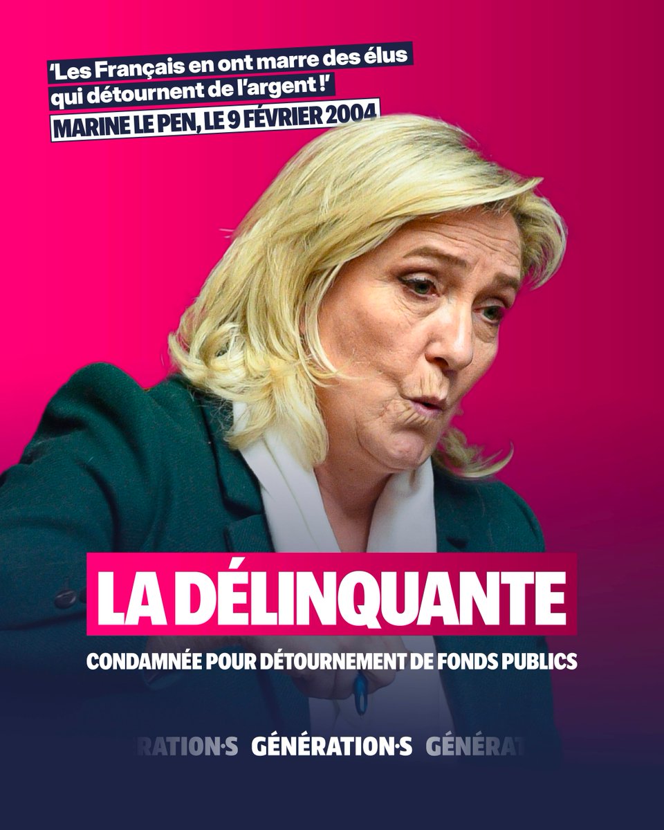 GenerationsMvt's tweet image. Bienvenue à Marine Le Pen dans le grand club des délinquants en col blanc !

Nul n’est au-dessus des lois, nul ne peut détourner l’argent des Français qui attendent exemplarité et probité.

Avec ou sans elle, le RN, l'extrême droite, leurs idées sont là plus que jamais, à…