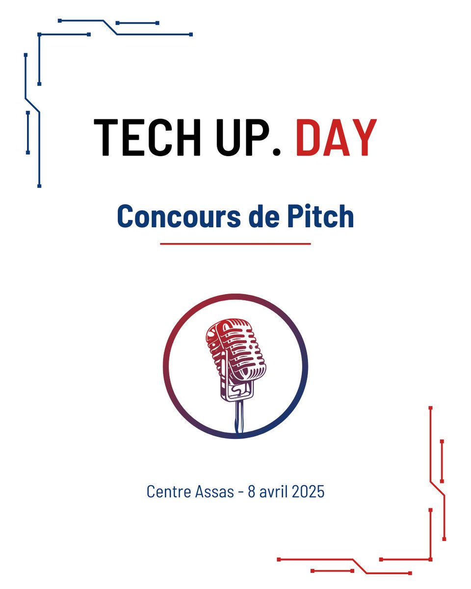 techupday's tweet image. 🎤Appel à projets – Tech Up Pitch !

Vous avez un projet legaltech ou fintech ? Participez au Tech Up Pitch et présentez votre idée !

🏆 À gagner :
💰 2000 €
🚀 3 mois d’accompagnement par Assas Lab’

📅 8 avril 2025 | 🕠 18h00 - 20h00
🔗 Inscrivez-vous : lien en bio