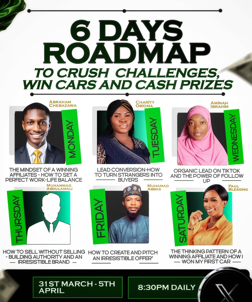 Valpulse's tweet image. Lets Make this Week Impactful Shall we

Looking to improve your number of sales as an affiliate?
Don&apos;t miss any of these days..
Starting Tonight 8:30pm

Amazing speakers
@chebawaza001 
@charitylight127 
@INnawusa57187
@Techalal
@coachmuhd
@Paulblessing01 

You&apos;d never have…