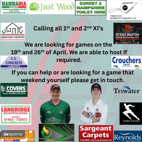🚨Pre-Season Friendlies 🚨

If anyone is interested in pre season friendlies on 19th or 26th April, against our 1s (Prem) or 2s (Div 5 West) then please get in touch!