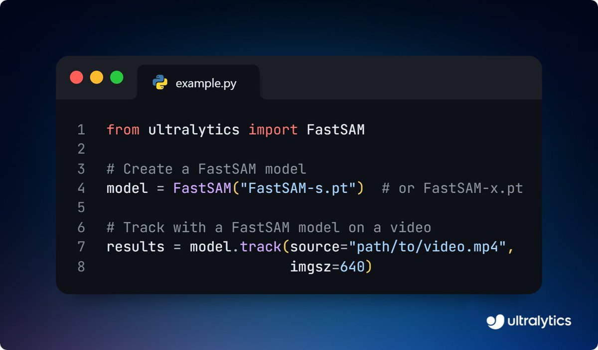 ultralytics's tweet image. Track objects with the FastSAM segmentation model! 🚀

Use object tracking with the FastSAM model to track objects while segmenting them in real time, ensuring precise object localization and movement analysis.

Learn more ➡️ ow.ly/Jk9E50UYmOo

#segment #fastsam #tracking