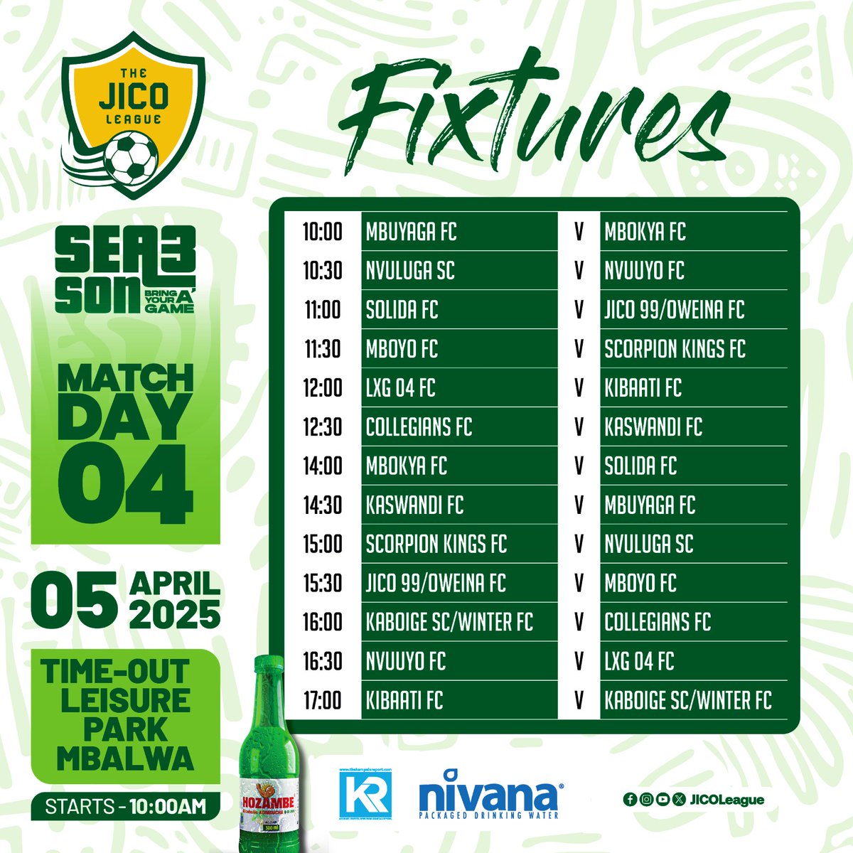 A reminder of the fixtures coming up when the  #JicoLeague returns in 6 days time ⏳
#kaboige Tujja Tujja