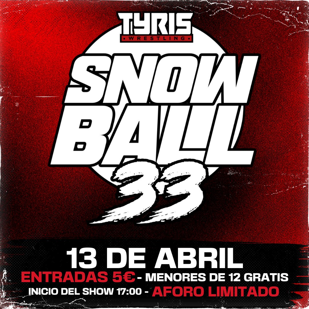TyrisWrestling's tweet photo. Tras #Eurocatch 🇪🇺, no dejamos tiempo para descansar y ponemos la directa hacia el #Snowball33 🫡

📍 Instalaciones de Tyris Wrestling
🗓️ 13 de Abril
🕔 Inicio del Show: 17:00
🎟️ 5€ - Menores de 12 años GRATIS

¡Entradas a la venta en Entradium! 👇
https://t.co/nghLuzQ0KX https://t.co/mIdKl6cUl1
