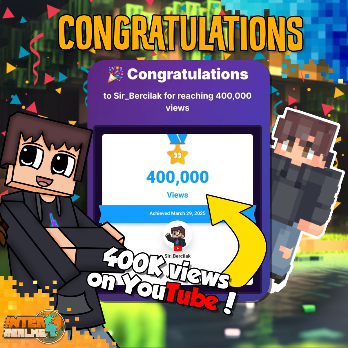 The InterRealms (@theinterrealms) on Twitter photo Congratulation to our good friend <a href="/Sir_Bercilak/">Sir_Bercilak</a> for a massive milestone of 400k views on YT!
Check out below, and make sure to subscribe!
🟪 twitch.tv/sir_bercilak
🔺 youtube.com/channel/UCWoWY…
#SMP #InterRelams #Game #Minecraft #MinecraftSMP Congratulation to our good friend <a href="/Sir_Bercilak/">Sir_Bercilak</a> for a massive milestone of 400k views on YT!
Check out below, and make sure to subscribe!
🟪 twitch.tv/sir_bercilak
🔺 youtube.com/channel/UCWoWY…
#SMP #InterRelams #Game #Minecraft #MinecraftSMP