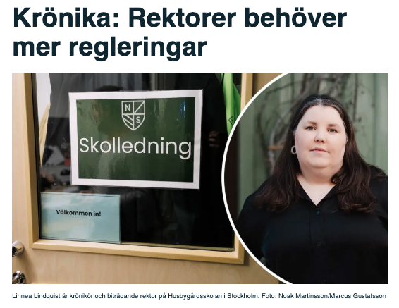 För att stoppa rektorsomsättningen behövs regleringar kring rektorsuppdraget, skriver debattören och skolledaren <a href="/rektor_linnea/">Linnea Lindquist</a>.

skolledaren.se/aktuellt/nyhet…