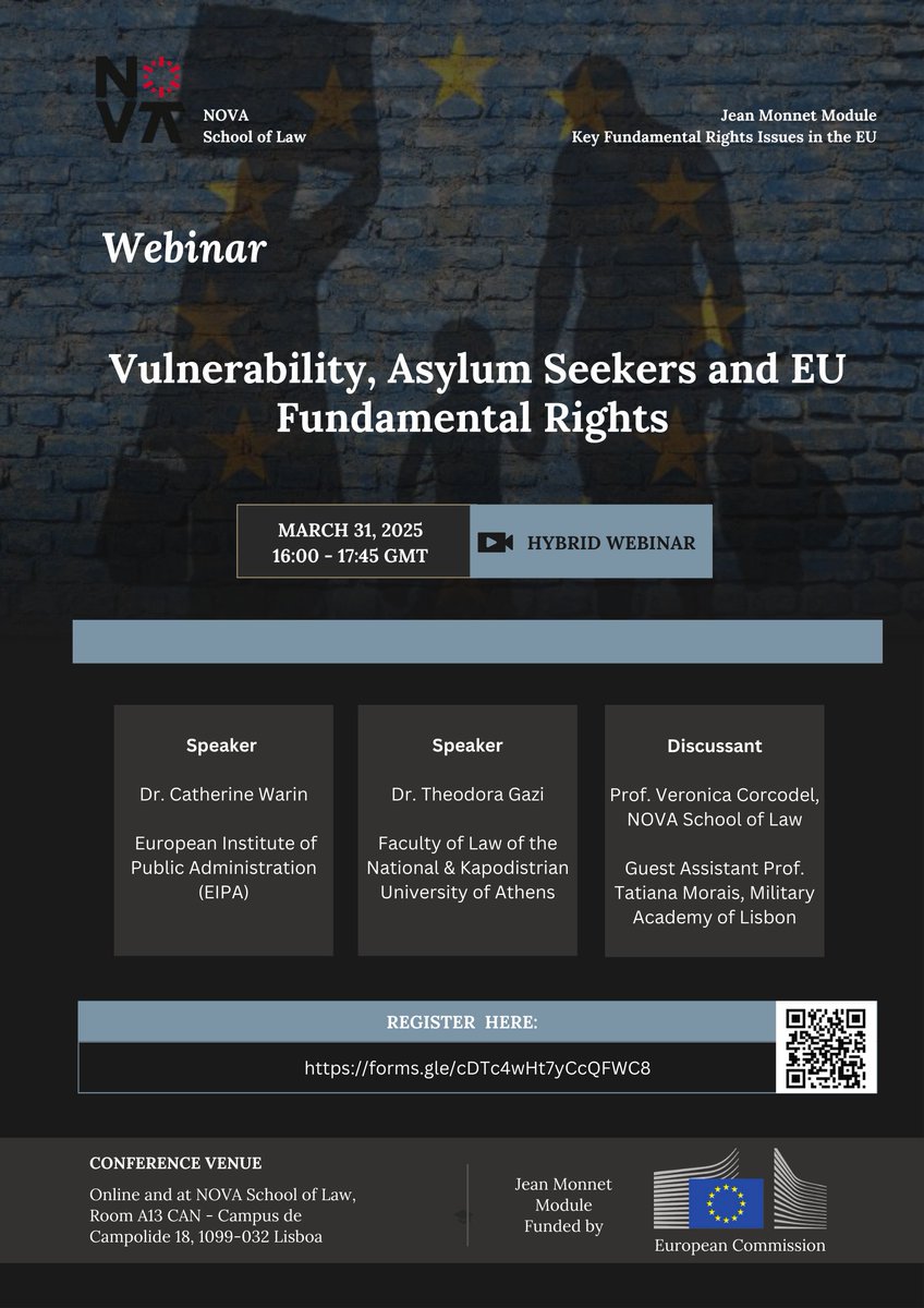 Join us today at 16:00 GMT for the second webinar of the Jean Monnet Module Key Fundamental Rights Issues in the EU, featuring fantastic guests! Register here to receive the Zoom link: forms.gle/cDTc4wHt7yCcQF…