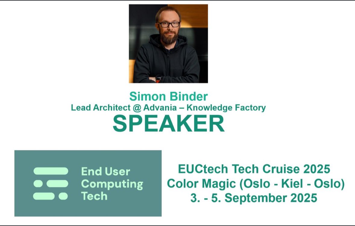 End User Computing Tech Norway (@eucnorway) on Twitter photo Let’s give a BIG applause for our family- member Simon <a href="/Bindertech/">Simon Binder (he/him)</a> for once again joining us as an awesome speaker at our #techcruise ⛴️ Join us at this epic cruise and secure Ur ticket lnkd.in/deaBWV58 now 😉💫 Let’s give a BIG applause for our family- member Simon <a href="/Bindertech/">Simon Binder (he/him)</a> for once again joining us as an awesome speaker at our #techcruise ⛴️ Join us at this epic cruise and secure Ur ticket lnkd.in/deaBWV58 now 😉💫