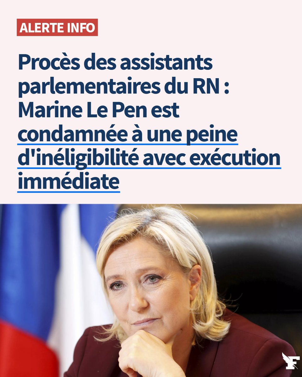 🔴 La cheffe de file du RN est condamnée à l’inéligibilité avec exécution immédiate.
→ lefigaro.fr/politique/en-d…