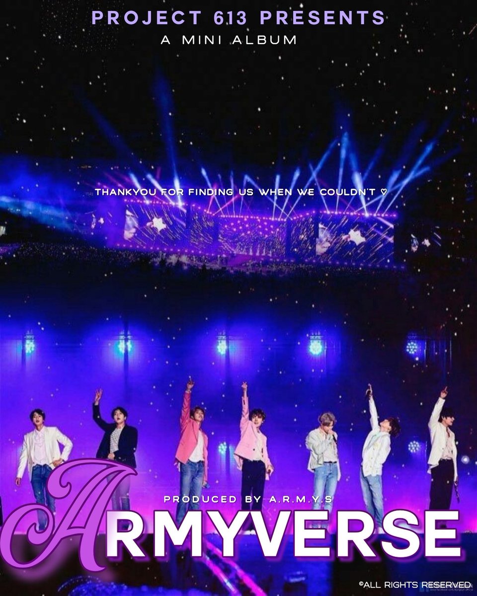 MiaCara_'s tweet photo. @rkivethetic 🌟A MINI ALBUM: ARMYVERSE 🌟
Thousands of memories poured in the songs where we remember them in every word we sing. A gift of gratitude from the ARMYS for finding us when we couldn't.💜
IG: armyverse.613

#JHOPE #project613 #BTS #JUNGKOOK #BTSJIN #BTSV #BTSSUGA #btsJimin #BTSRM https://t.co/frBGe9wFvq