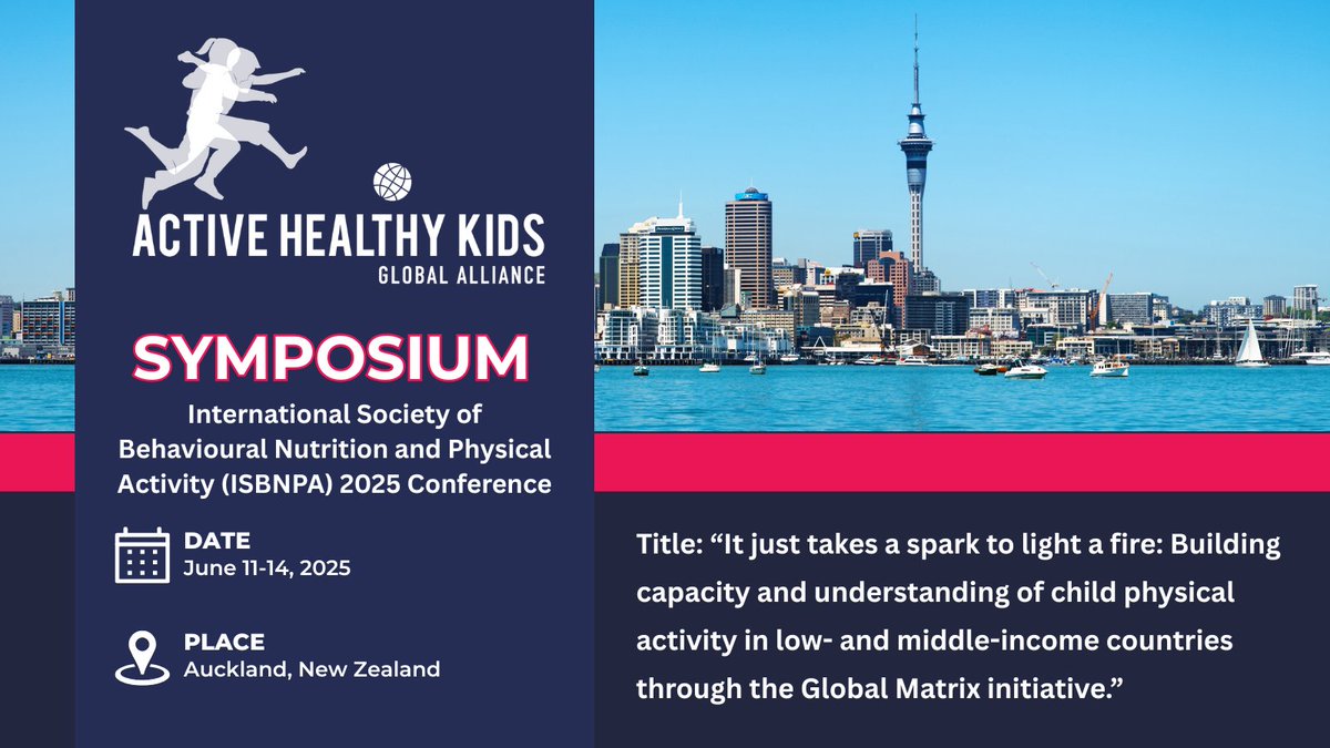 activehealthyk1's tweet image. 💥Conference news!🎤
The Active Healthy Kids Global Alliance will be hosting a symposium at the International Society of Behavioural Nutrition and Physical Activity (@ISBNPA) 2025 Conference in Auckland, New Zealand! 🇳🇿
activehealthykids.org/2025/03/28/the…