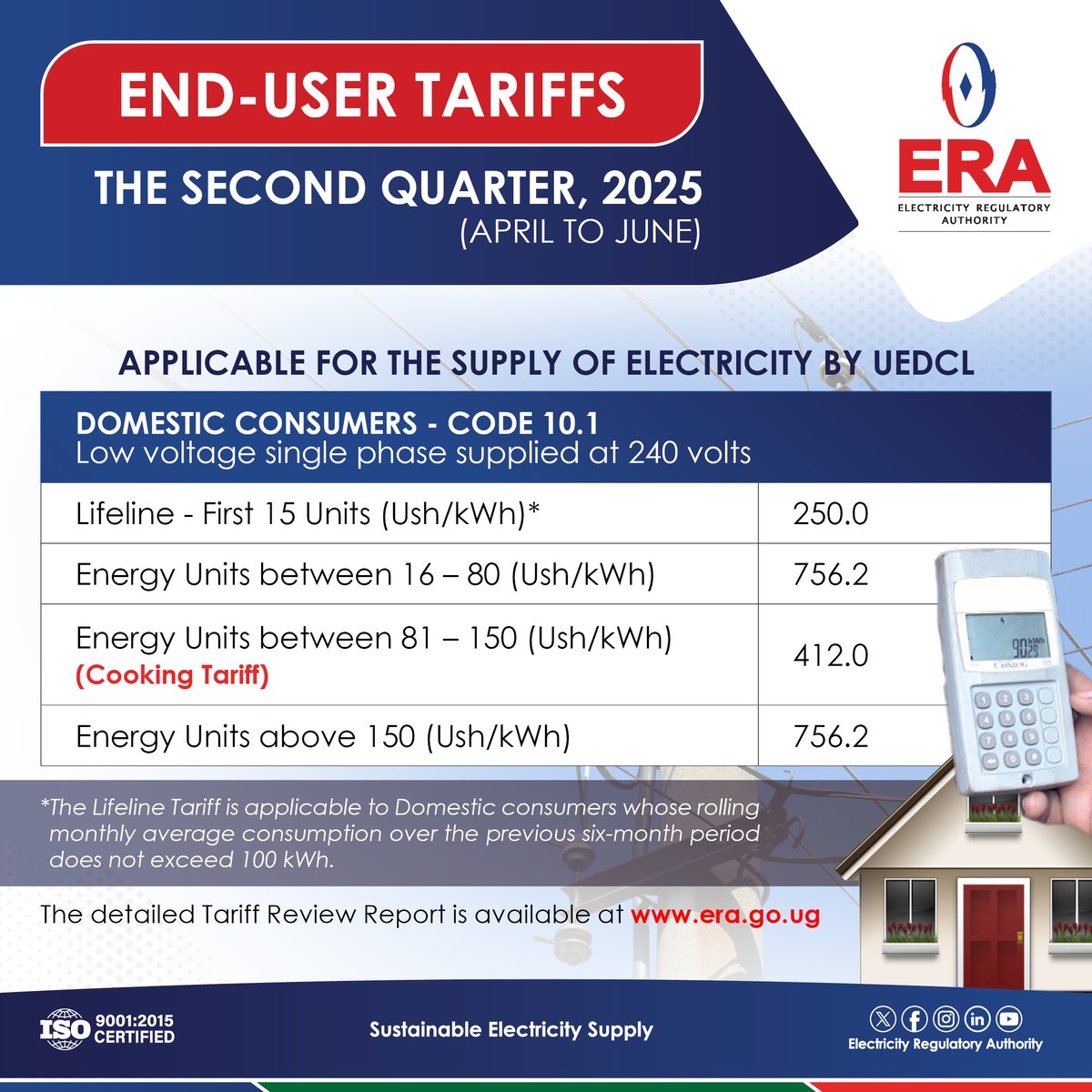 #TariffNotice for Domestic consumers effective 1st April - 30th June 2025.