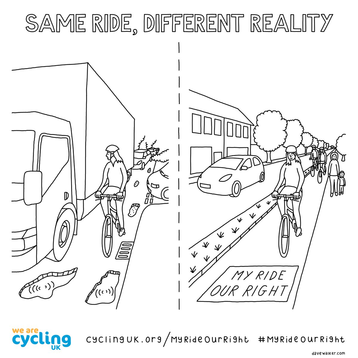 My Ride. Our Right.

Women cycle half as much as men, often held back by poor infrastructure, imagine if every ride felt as safe as the one on the right. Our right.

#MyRideOurRight launches today — because safer cycling for women is safer for everyone.

cyclinguk.org/myrideourright