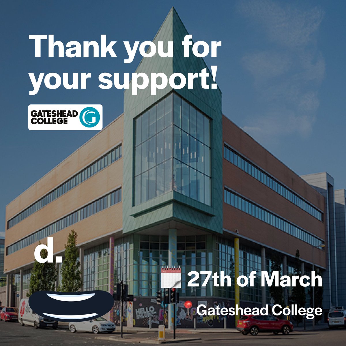 🥰 A huge thank you to <a href="/gatesheadcoll/">Gateshead College</a> for being an amazing sponsor and partner for Design Talks this March!

Your support helped make this event a success, and we couldn’t have done it without you.

🙌 Hopefully hosting again there soon!