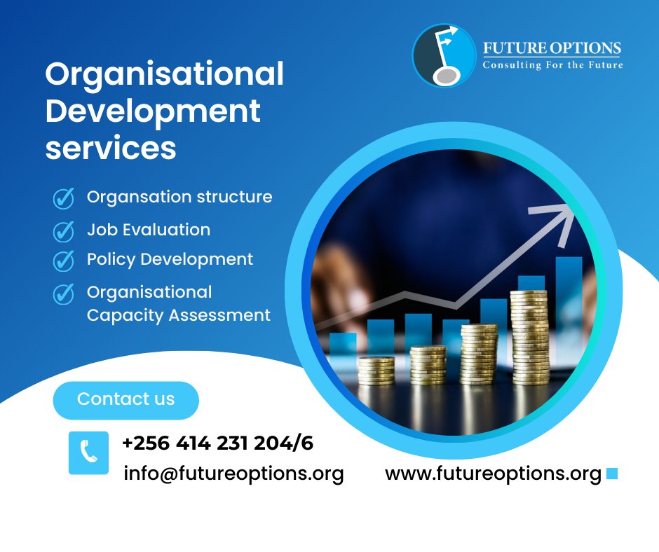 🚀 Boost your org’s growth with <a href="/FutureOptionsUg/">Future Options Consulting Ltd</a> !

✔ Structure review
✔ Job evaluation
✔ Policy development
✔ Strategic planning

📩 info@futureoptions.org
🔗 futureoptions.org
#OD #Leadership #HR