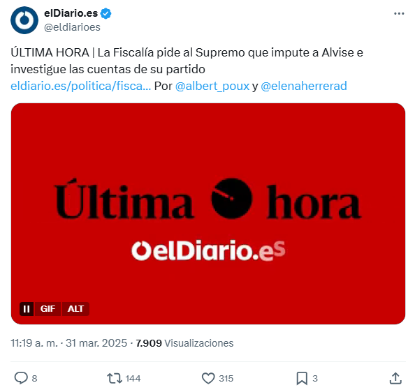 20 minutos de diferencia entre una noticia y otra. Alvise y Marine Le Pen con problemas legales por las cuentas de sus partidos. A Vox le pasa lo mismo... A la ultraderecha siempre la financió gente con mucho dinero y casi siempre por encima de lo permitido.