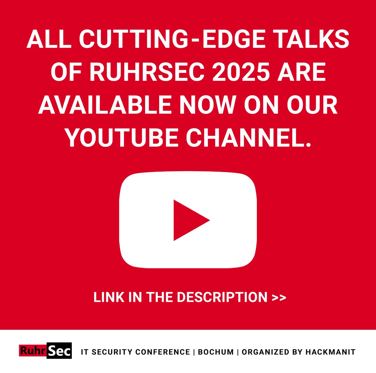 ruhrsec's tweet image. Enjoy our great speakers in action with Keynotes by Ben Stock – @kcotsneb and Daniel Gruss – @lavados.

Playlist of #RuhrSec 2025 – 14 Talks
🌐 youtube.com/playlist?list=…

Our YouTube Channel – Like and Subscribe 👍
🌐 youtube.com/@hackmanit-it-…

#itsecurity #itsicherheit