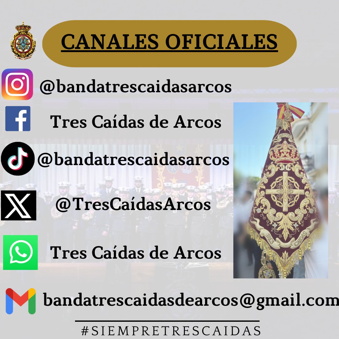 𝐂𝐀𝐍𝐀𝐋𝐄𝐒 𝐎𝐅𝐈𝐂𝐈𝐀𝐋𝐄𝐒

Síguenos en nuestros canales oficiales para estar informado de todos los asuntos relacionados con el día a día de nuestra Banda

#SiempreTresCaídas
#LaMúsicadelSeñor