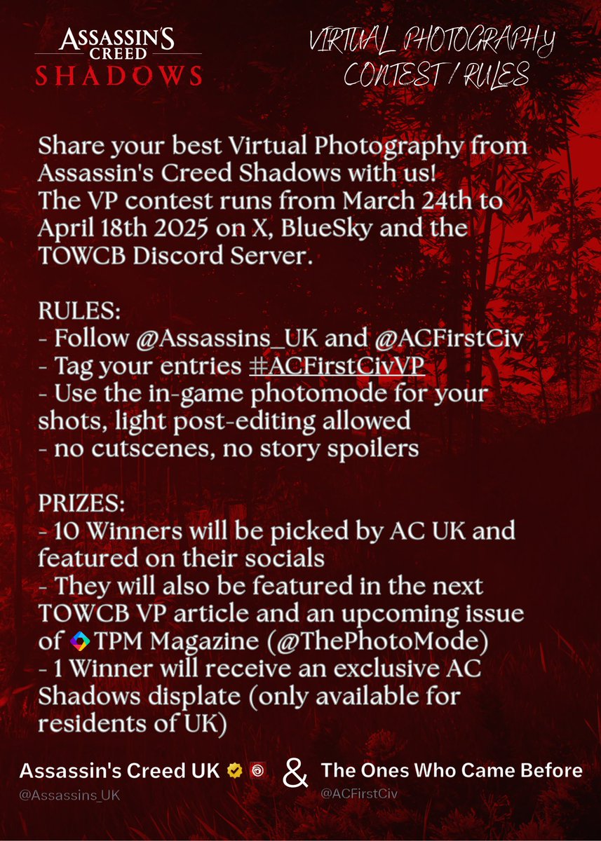 The Ones Who Came Before (@acfirstciv) on Twitter photo 📸 Week two of our PhotoMode Contest in collaboration with <a href="/Assassins_UK/">Assassin's Creed UK</a> is starting today!
We have been absolutely stunned, seeing so many incredible entries over the last week already! Keep them coming ❤️
➡️ #ACFirstCivVP 📸 Week two of our PhotoMode Contest in collaboration with <a href="/Assassins_UK/">Assassin's Creed UK</a> is starting today!
We have been absolutely stunned, seeing so many incredible entries over the last week already! Keep them coming ❤️
➡️ #ACFirstCivVP