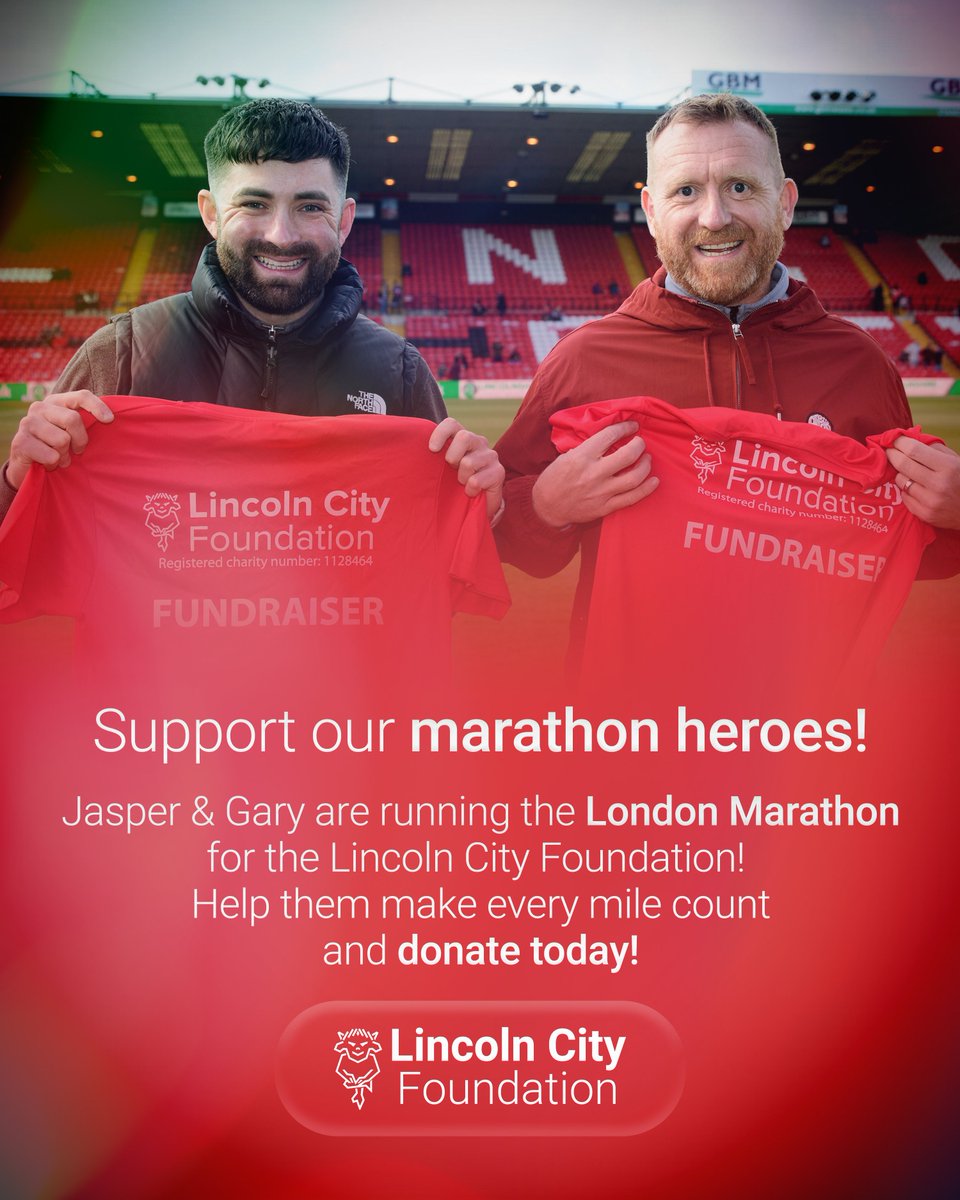 🏃‍♂️ Jasper &amp; Gary are going the distance for Lincoln City Foundation! 🏃‍♂️

📲 Donate to Jasper: justgiving.com/page/jasper-ca…

📲 Donate to Gary: 2025tcslondonmarathon.enthuse.com/pf/gary-hutchi…